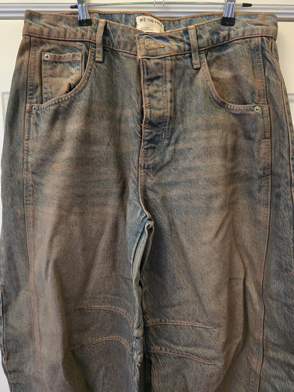 NWOT We The Free Good Luck Blue/Brown Barrel Jeans - 30 - Picture 2 of 4